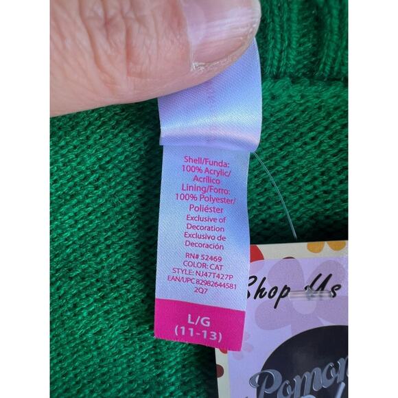 No Boundaries Women's Ugly Christmas light up Cat Sweater Green Large (11-13) - Picture 4 of 6